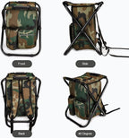 Large Size Portable Hiking Camouflage Camping Stool, 3 in1 Multifunction Fishing Backpack Chair, Folding Camping Chair Stool with Cooler Insulated Picnic Bag