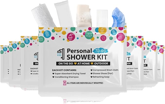 Compact Personal Shower Kit To-Go (Multi-Color) – Your Hygiene Companion for Travel, Gym, Camping | Shower on the Go | Shampoo, Soap, Towel. All in One (10)