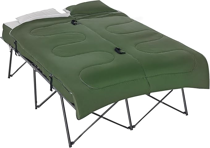Outsunny 2-Person Folding Camping Cot Portable Outdoor Bed Set with Sleeping Bag, Inflatable Air Mattress, Comfort Pillows and Carry Bag, Soft and Comfortable for Outdoor Travel Camp Beach Vacation
