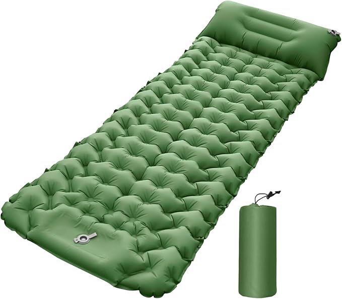Inflatable Camping Pad | Compact Blow Up Mattress with Pillow | Lightweight Backpacking Sleep Mat - for Outdoor Travel Backpacking Hiking Tent Car Truck SUV Women Men