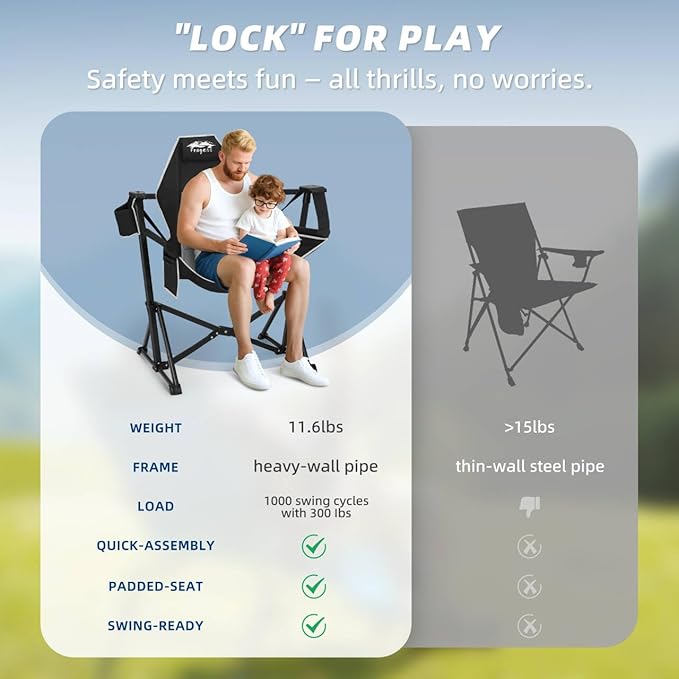 Portable Hammock Camping Chair with Adjustable Back, Folding Hammock Chair Supports 330lbs, Camping Swing Chair for Adults, Camping Hammock Chair for Lawn, Concerts, Backyard, Stargazer