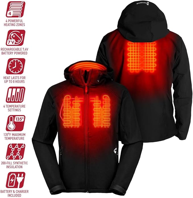 Gerbing Men's Torrid 2.0 Softshell Heated Jacket – 7V Battery Powered Heated Clothing for Winter Sports, Camping, Hunting