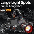 Rechargeable LED Headlamp 99000 High Lumens, Super Bright with 12 Modes & IPX7 Level Waterproof USB Rechargeable Zoom Headlight, 125° Adjustable for Outdoor Camping, Running, Cycling, Climbing, Home