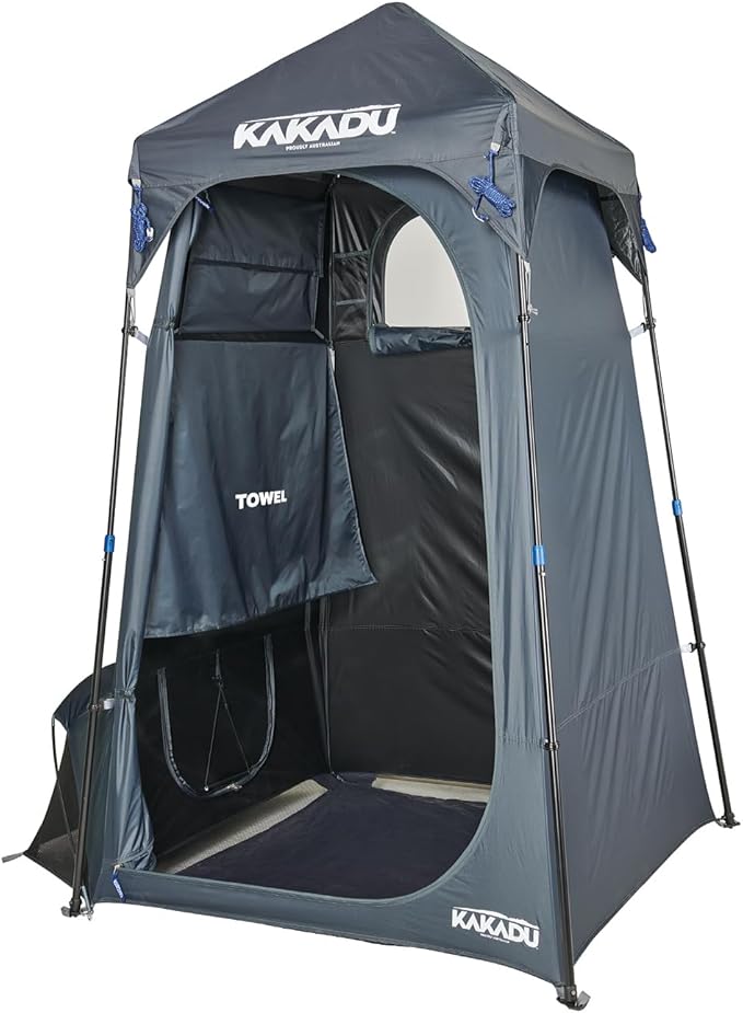 Kakadu Outback Shower Tent, Portable Privacy Shelter, Outdoor Camping Toilet Tent, Changing Room, Sturdy, Easy Setup - with LED Light, Carry Bag, Towel Rod