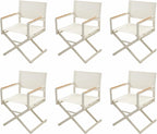 Grand patio Extra-Wide 6-Pack Directors Chairs, Folding Dining Chair Set of 6 with Sling and Woodgrain Armrests, Outdoor, Apricot