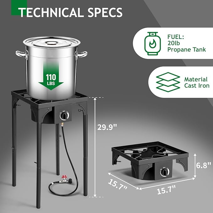 Karl home 1 Burner Propane Gas Stove for Outdoor Cooking, 75,000 BTU Camping Cooker with Removable Legs & Adjustable PSI Regulator for Backyard Cooking BBQ Baking Frying