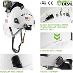 GREEN DEVIL Safety Hard Hat with Rechargeable Headlamp Light and Helmet Liner Chin Strap Men Vented Work Hardhats ANSI Z89.1 Approved Cascos de Construccion Ideal for Industrial Construction Forestry