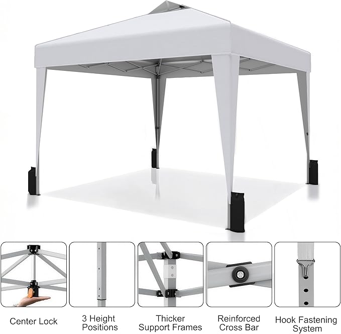 SANWAY 10x10 Pop up Canopy Tent, One-Button, Outdoor Instant Canopy Protable for Events, Camping, Parties, Vendor, Beach Tent - White
