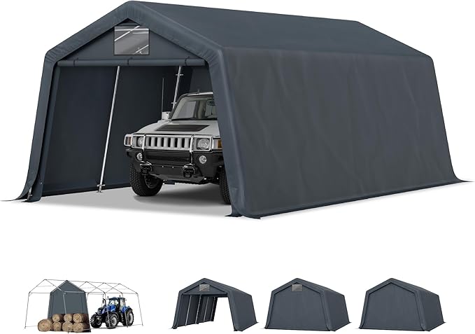 MFSTUDIO 13x22 Heavy Duty Carport, Outdoor Shades Portable Storage Shelter Garage with Rolled up Zipper Doors, Extra Large Car Canopy Tent with Roll-up Sidewalls for Boat Truck Party
