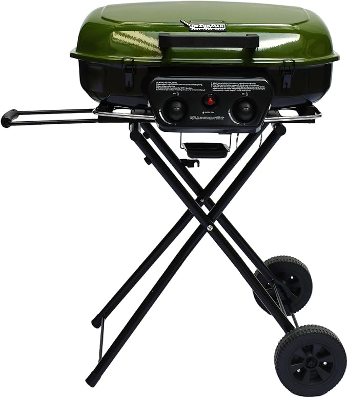 2-Burner Portable Propane Gas Grill, 2-in-1 Camping Propane Grill with Porcelain-Enameled Griddle & Grill Grate for Outdoor Camping Picnics Backyard Cooking, Green