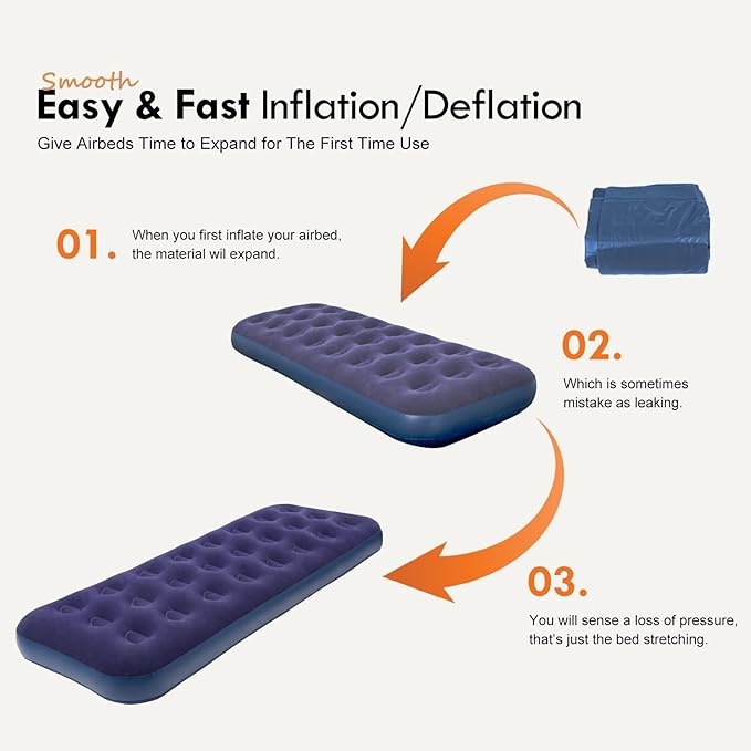 Single Size Air Mattress Inflatable Bed, Blow Up Mattress Camping Sleeping Pad