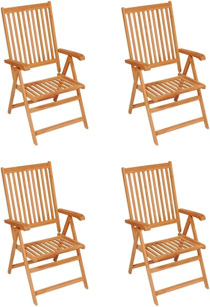 Patio Chairs 4 pcs,Outdoor Folding Chair,Lounge Chair,Portable Camping Chair,Tanning Chairs for Outside,Garden Chair,for Outdoor Patio, Campsite, or Yard, with Black Cushions Solid Teak Wood