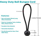 50 Pcs 6 Inches Ball Bungee Cords, Black Heavy Duty Tarp Bungee Cord with Ball, 4mm Thickness Weather Resistant Tie Down Strap, Use for Camping, Tents, Holding Wire and Hoses