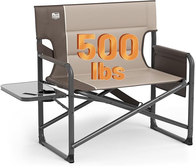 Timber Ridge XXL Extra Wide Foldable Directors Chair with Side Table, 500 lbs Heavy Duty Camping Chairs for Adults, Oversized Folding Lawn Chair for Lawn Beach Sports Outdoor, Blue