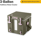 RTIC Halftime Water Cooler 3 Gallon Portable Carrier Container, Drink Beverage Dispenser, Stackable with 2 Taps, Bottleless, BPA-Free, for Sports, Camping, BBQ, Parties, Picnic, Olive/Pale Pink