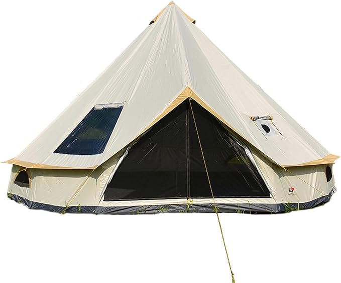Backpacking Bell Tent with Top Stove Jack for All Year Living, 300D Oxford Waterproof Yurt Tents House for Camping Glamping, Parties, Outdoor Events-13/16.4FT