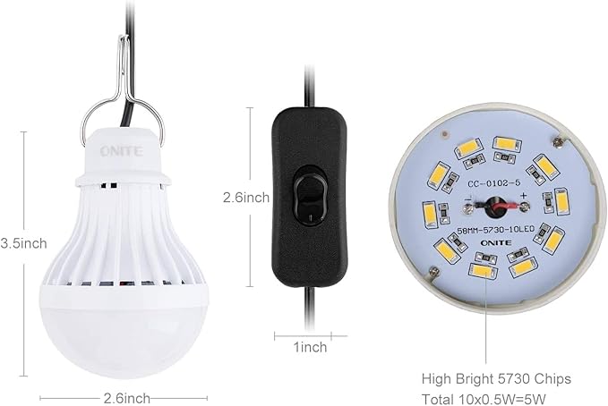 Onite USB LED Light Bulb, Emergency Backup Lighting for Camping, Garage, Power Outage Preparedness, for Portable Power Station & Solar Panel, Outdoor Lantern with Hook & 8.4ft Cord, Warm White (1)