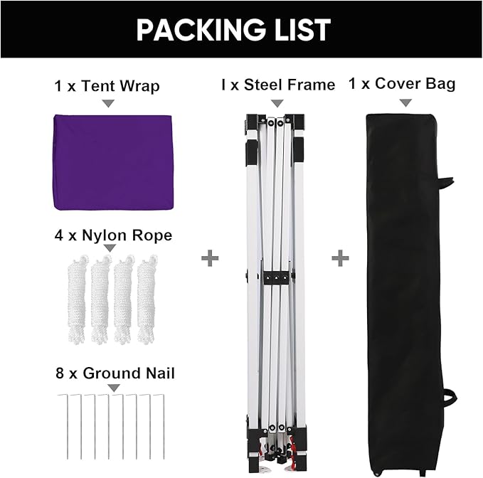 Northroad 10x10ft Pop Up Canopy, Popup Outdoor Canopy Tent with Wheeled Carrying Bag,Portable Gazebo Shelter for Patio,Deck,Garden,Beach（Purple）