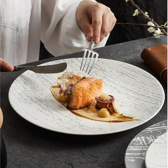 Camping Plates Ceramic Dinner Plate Nordic Simple Western Home Hotel Tableware Cold Dish Decorative Plate(8.9inch)