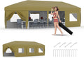 10x30 Pop Up Canopy with 8 SideWalls - Heavy Duty Outdoor Canopy Tent with Portable Roller Bag - 3 Adjustable Height, 4 Weight Bags, 8 Stakes & 6 Guy Ropes Included-Khaki
