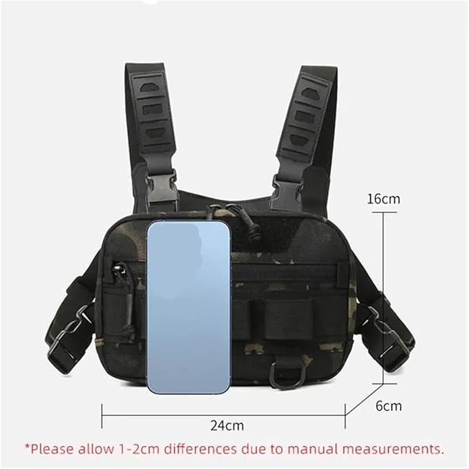 Genérico Tactical Chest Rig Backpack Camping Recon Kit Bag Vest Front Pouch Daypack,Compatible For Hiking Fishing Lure(Style 1 Black Camo)
