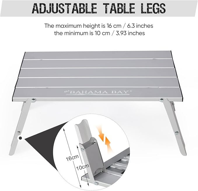 Old Bahama Bay Ultralight Aluminum Mini Table, 66lbs/30kg Weight Capacity, Foldable Small Beach Table with Retractable Legs,Suitable for Picnic Camping Outdoor Hiking