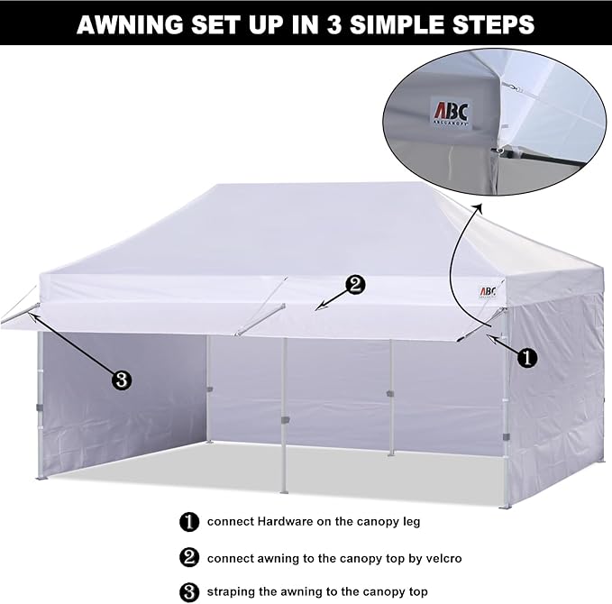 ABCCANOPY 10x20 Pop up Canopy Tent with Sidewalls - Easy up Canopies with Awning, Outdoor Tents for Parties, Market, Commercial Events, White