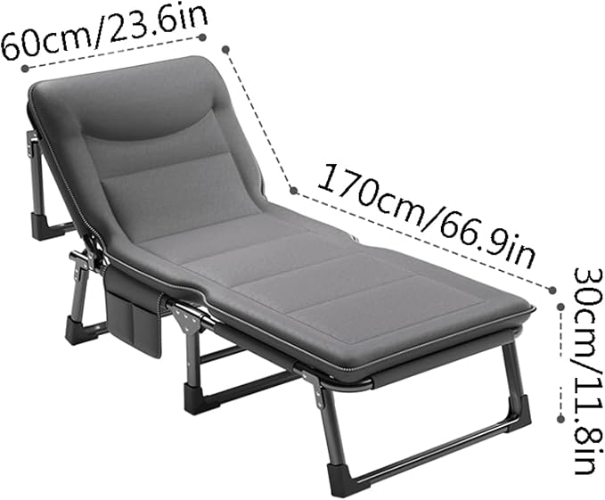 Camping Cot Built-in Headrest, 4-Position Folding Chaise Lounge Chair, Lightweight Tent Cot, Portable Folding Bed for Sleeping