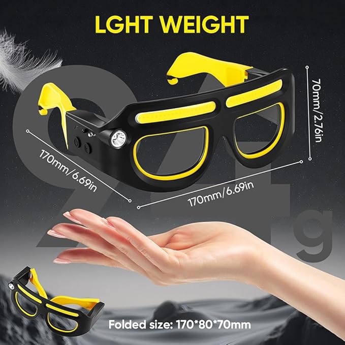 Rechargeable LED Motion Sensor Glasses Lamp,Hands-Free Head Light with Motion Sensor & Touch,Multifunctional 5 Modes Light Up Glasses,for Camping Fishing Cycling Hiking Night Work