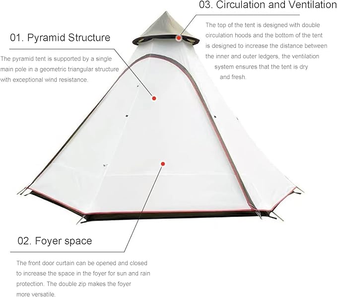 GeRRiT Tents for Camping 4 Person, Waterproof Pyramid Teepee Tent Adult Tent Waterproof Double Layers Indian Tent Yurt Tent Tower Post Bell Tent for Outdoor Family Trip Hello