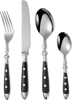 IKXO 16 Pieces Black Gum Wood Handle Silverware Set for 4, Exquisite Ergonomic Flatware Set Food-Grade Stainless Steel Cutlery Set, Tableware Eating Utensils, Mirror Finished, Dishwasher Safe…