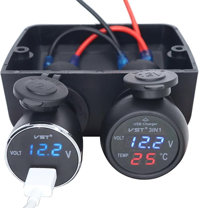 12-24 V Multi-functional Dual Hole Tent Socket Dual Cigarette Lighter Splitter Power Socket Female Power Outlet Adapter Waterproof Socket Combination for Portable Auto Electronic Devices