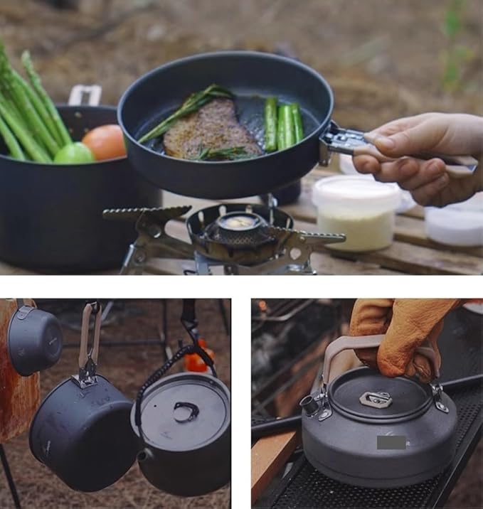 Camping Cookware Camping Utensils Dishes Cookware Set Picnic Hiking Heat Exchanger Pot Kettle Outdoor Tourism Tableware Survival Gear