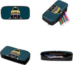 3 Set of Cartoon Taxi Pattern Backpack Set with Portable Lunch Box and Multilayer Structure Dirt-resistant Pencil Case for Boys Elementary High School Students