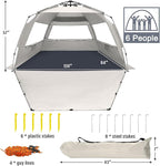 WhiteFang Deluxe Pop Up Beach Tent Sun Shade Shelter for 3-4/5-6 Person, UV Protection, Extendable Floor with 3 Ventilating Windows Plus Carrying Bag, Stakes, and Guy Lines