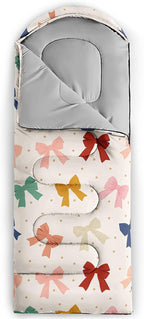 Colorful Bow Sleeping Bag, 3 Season Warm Cool Weather, Hand Drawn Bow Camping Sleeping Bag for Adult, Cute Bowknot Camping Backpacking for Outdoor Traveling Hiking Hunting Gear Equipment