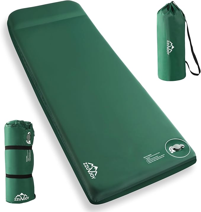 Self-Inflating Sleeping Pad with Foot Pump, 3.1" Thick High-Density Foam Camping Mattress, 4-Season Sleeping Mat with Built-in Pillow & R-Value 9.5, Camping Essentials for Tent Travel Car