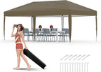 10x20 Pop Up Canopy - Easy Up Camping Tent with One Roller Bag, 3 Adjustable Height, 4 Weight Bags for Deck, Garden, Sports, Beach, Party - Tan