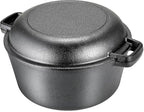 TLGREEN Cast Iron Dutch Oven Pot with Lid, Pot (5.1QT) and Lid as a Skillet(1.9QT) - Dutch Oven Cast Iron with Silicone Holders, Iron Stand, for Oven, Stove, Grill，Campfire