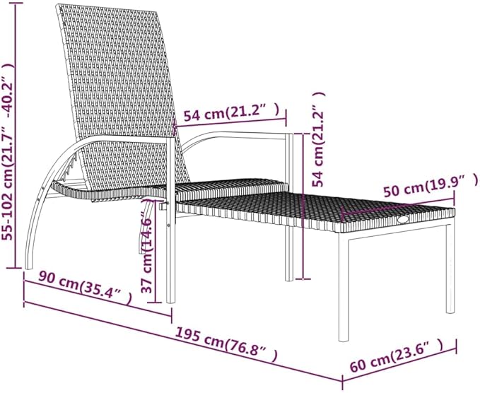 Camping Chairs Beach Chair Patio Furniture Outdoor Chairs Sun Lounger with Footrest PE Rattan Gray for Sunbathing, Camping, Pool, Beach, Patio