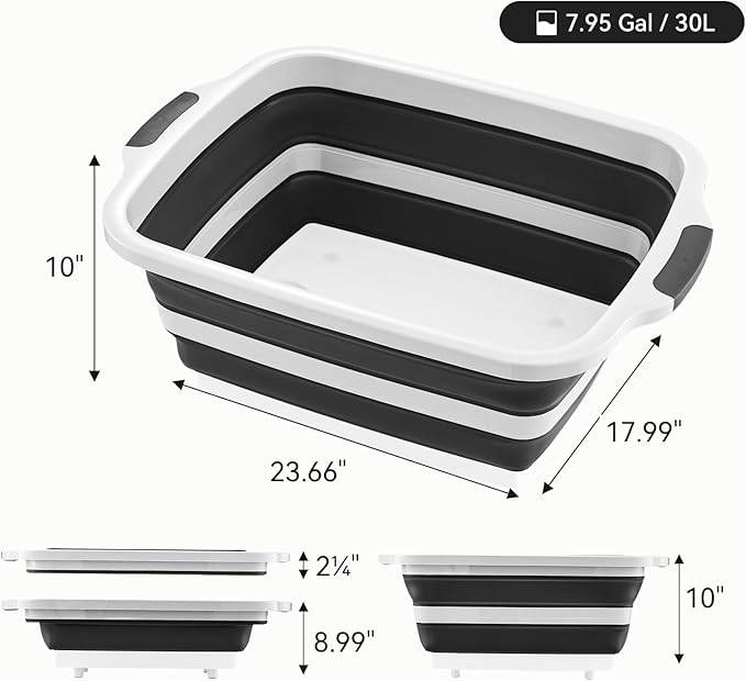 Collapsible BBQ Prep Tub with Cutting Board & Lid, Folding Food Container BPA-Free Heavy-Duty, Dishwasher Safe, Upgraded Drain Hole - for Camping, Grilling Outdoor Cooking (Black, XX-Large)