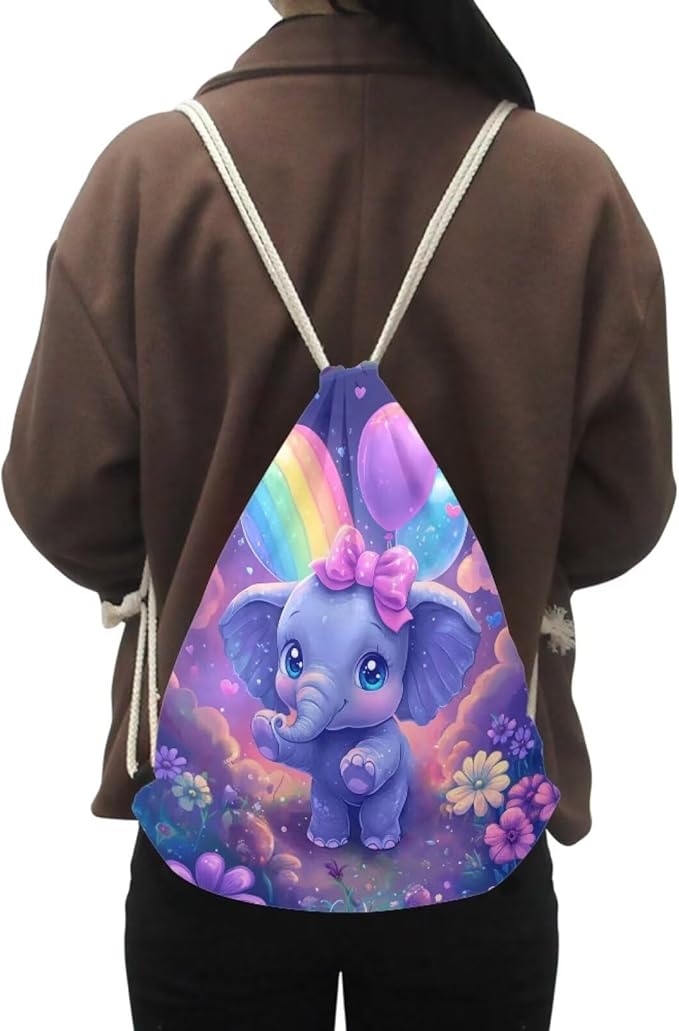 Upetstory Elephant Drawstring Backpack Lightweight Draw String Bag Cinch Sack Pack School PE Kids Bags Travel Storage Pouch for Gym Traveling Yoga Outdoor Sports Active Exercise Fitness