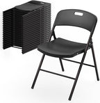 Bonnlo 20-Pack Black Plastic Folding Chairs, Portable Seat with Sturdy Steel Frame for Indoor & Outdoor Use, Perfect for Banquet, Party, Wedding, Office, and Camping