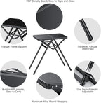 JiGiU Folding Camping Table Height Adjustable Aluminum Alloy Foldable Pinic Table 180lbs Capacity with Handle Stable Triangle Feet for Outdoor Indoor Hiking Camp BBQ Beach (Black, MDF Tabletop)