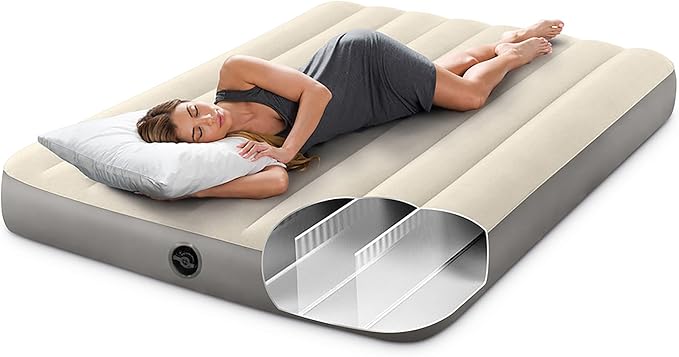 Intex 64102E Dura-Beam Standard Single-High Air Mattress: Fiber-Tech – Full Size – 10in Bed Height – 600lb Weight Capacity – Pump Sold Separately