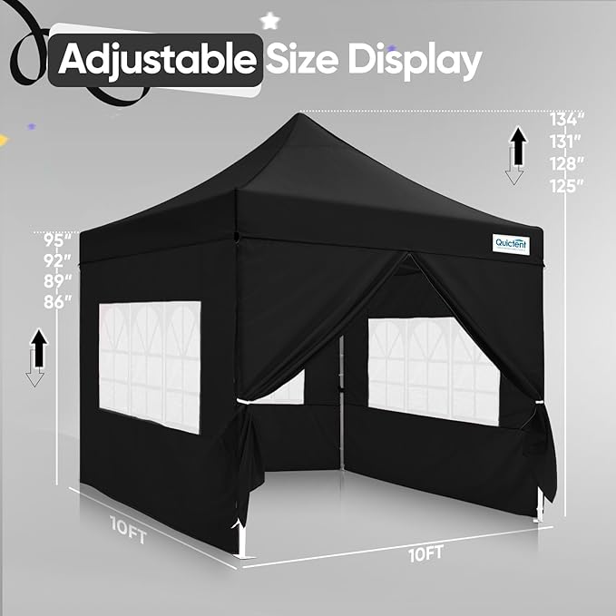 Quictent 10x10 Heavy Duty Pop Up Canopy Tent with Sidewalls, Hexagonal Legs- Commercial Instant Shelter with 3-Year Frame Warranty, 800D Waterproof Oxford Fabric for Weddings, Events, Outdoor Markets