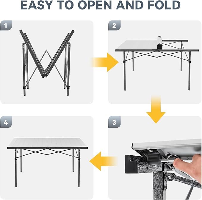 KingCamp Aluminum Camping Table Foldable, Large 53.5" Roll Up Camp Table Folding Seamless Tabletop Heavy Duty Duck Hunting Camping Tables Metal Portable Outdoor Collapsible for RV BBQ Picnic Hunting