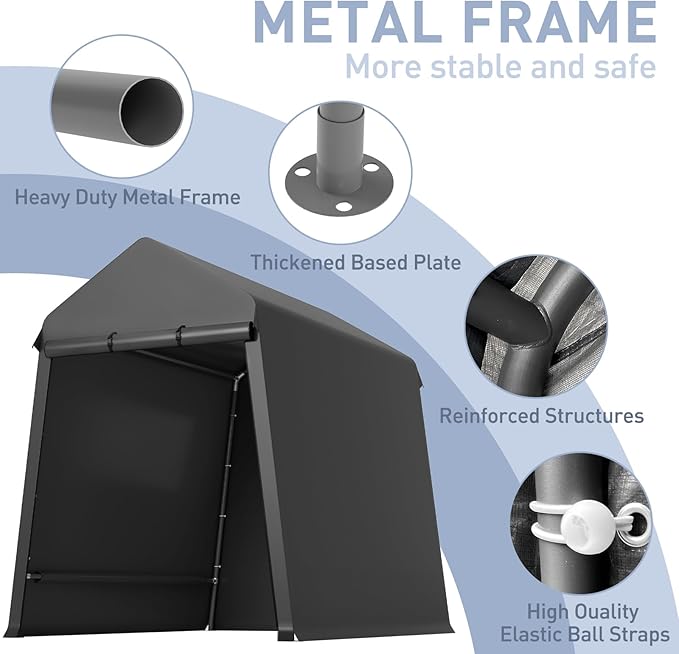 Outdoor Storage Tent 6 * 8 FT,Storage Shelter Shed,Waterproof Carport with Roll Up Doors & Vents Outdoor Storage Shed for ATV,Bike, Motorcycle, and Gardening Tools-Black
