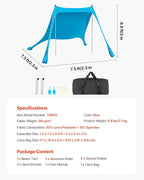 VEVOR Beach Tent Sun Shelter, UPF50+ Sun Protection, 6.6 ft Tall, 7.5x7.5 ft, Easy Pop Up Beach Canopy with Sandbags, Stability Poles, Sand Shovels, Portable Shade for Family Outings, Camping, Fishing