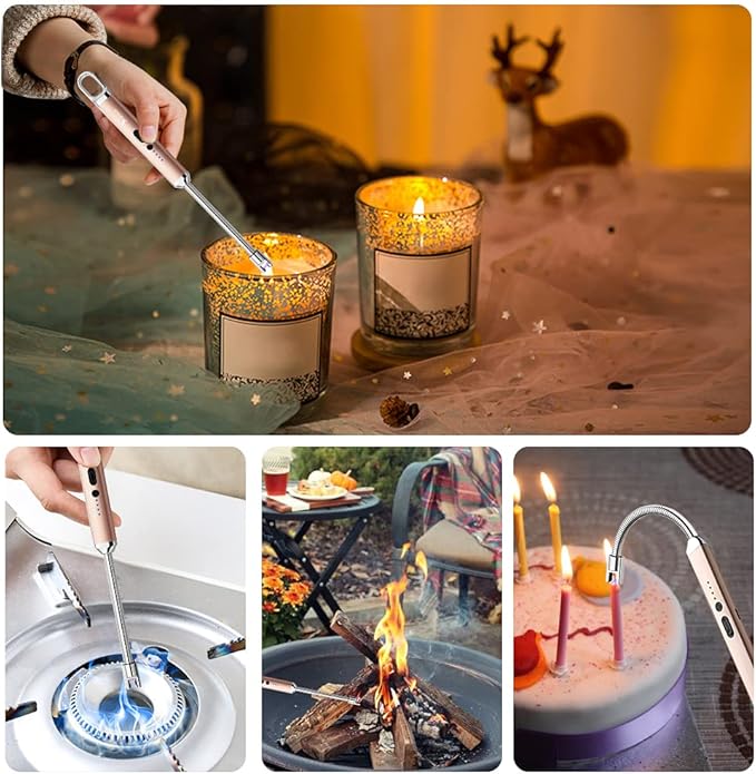 SUPRUS Lighter Rechargeable USB Lighter Arc Electric Lighetrs with Safety Switch 360° Flexible Neck Flameless Grill Long Lighters for Candle Camping Cooking (Black+Champagne Gold)